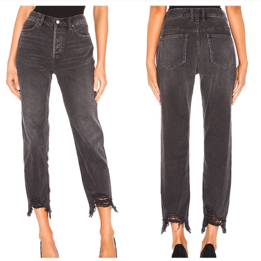 Free People Distressed Black High Waisted Cutout